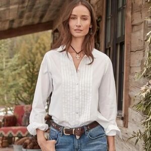 NWOT SUNDANCE Tessa Tuxedo Pleated Button Down Shirt Off White Medium Petite